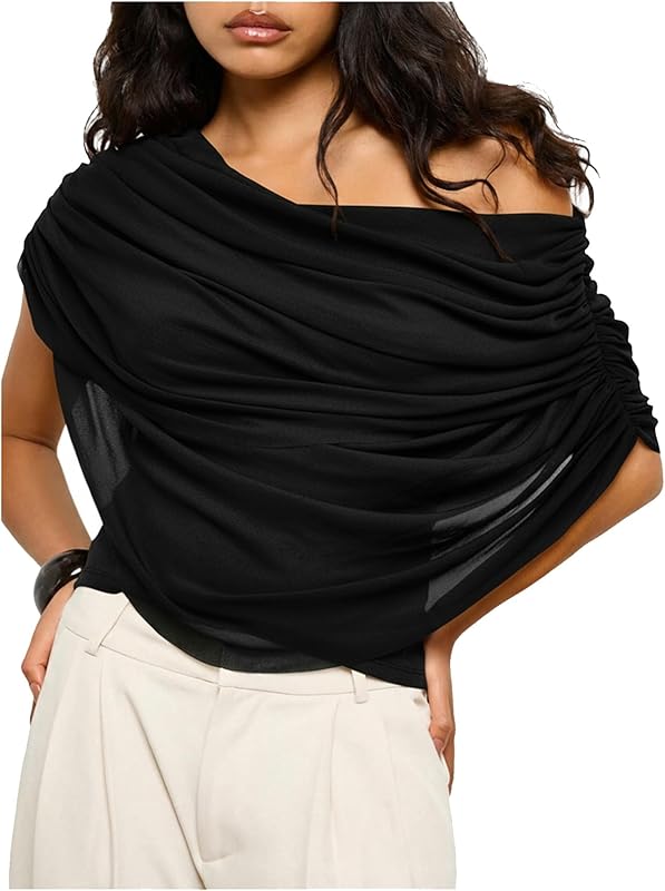 Milumia Womens Shoulder Ruched Asymmetrical